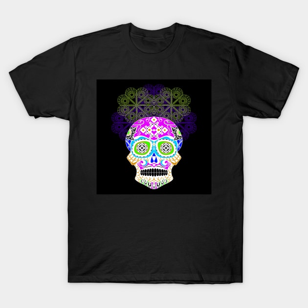 light calavera in colorful pattern ecopop T-Shirt by jorge_lebeau